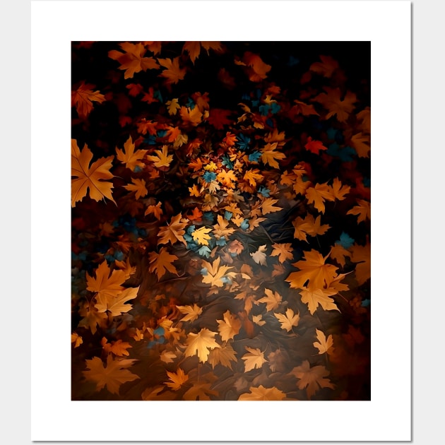 Fall / Autumn Leaves 2: My Favorite Time of the Year on a Dark Background Wall Art by Puff Sumo